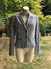 Ladies Light Grey & White Striped Soft Tailored Blazer Jacket, Uk12, Size M