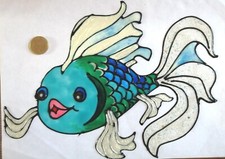 1 x bardzo ładna duża ryba, kolor okna, obraz okna, dekoracja łazienki (4.0)
