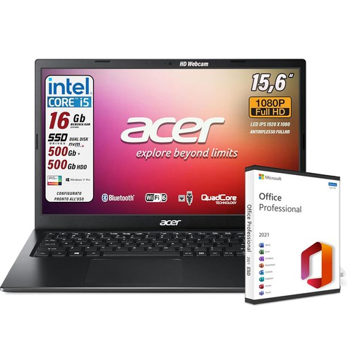 Notebook Acer Intel Core i5 1135G7 11th RAM 16 GB SSHD 1 TB 15,6 FullHD Win11Pro - Foto 19 di 22