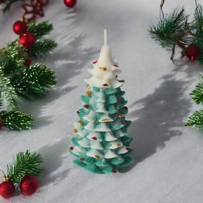 Weihnachtskerze Handarbeit - Modell 10 - grün bunte Punkte Geschenkidee