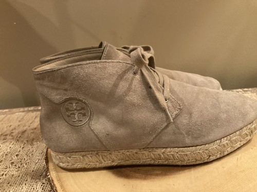Tory Burch Rios Tan Suede Leather Espadrille Chukka Lace Up Ankle Boots Sz 9.5 - Picture 4 of 12