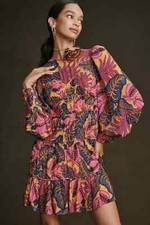 FARM RIO Yellow Fruit Dream Long Sleeve Mini Dress in Size XS