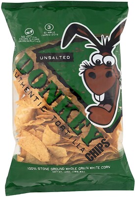 Donkey Authentic Unsalted Tortilla Chips - 11 oz (Pack of 3)