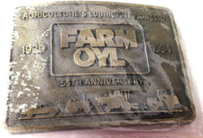 Farm Oyl Brass Belt Buckle Tractor 1984 Collector 55Yr Anniversary Limited Editn