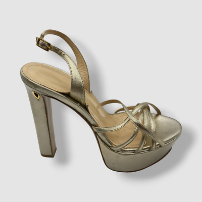 $1025 Jennifer Chamandi Women's Gold Roberto Slingback Platform Sandals Shoes 36