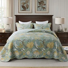 3 Piece Quilted Bedspread Set Cotton Overlay Quilt Oversized Quilted Bedding Set