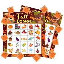 41Pcs Fall Bingo Games for Kids, Halloween Party Games with 25 Players Autumn...