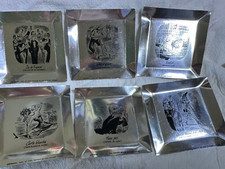 6 FRENCH ILLUSTRATION ALUMINUM FOIL VINTAGE ASHTRAYS,1950,FRED PEARSON dcl bx 2