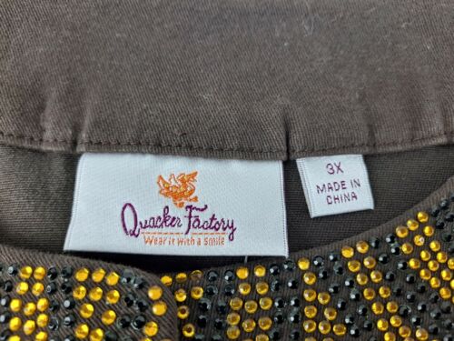 NEW Quacker Factory 3X Brown Jacket Gold Black Rhinestone Studded Jean Denim P - Picture 4 of 10