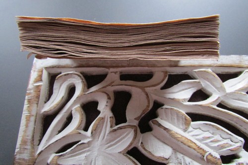 Lucky Brand Box White & Natural Wood Carved Ornate Note Paper Pencil New Vintage - Picture 18 of 20