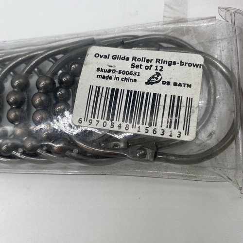 Wide Oval Roller Glide Shower Curtain Hooks / Rings Set of 12 Brown - Picture 4 of 4