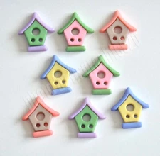 Feather Nest / Bird House Sew-Thru Flat ack Craft Buttons / Dress It Up