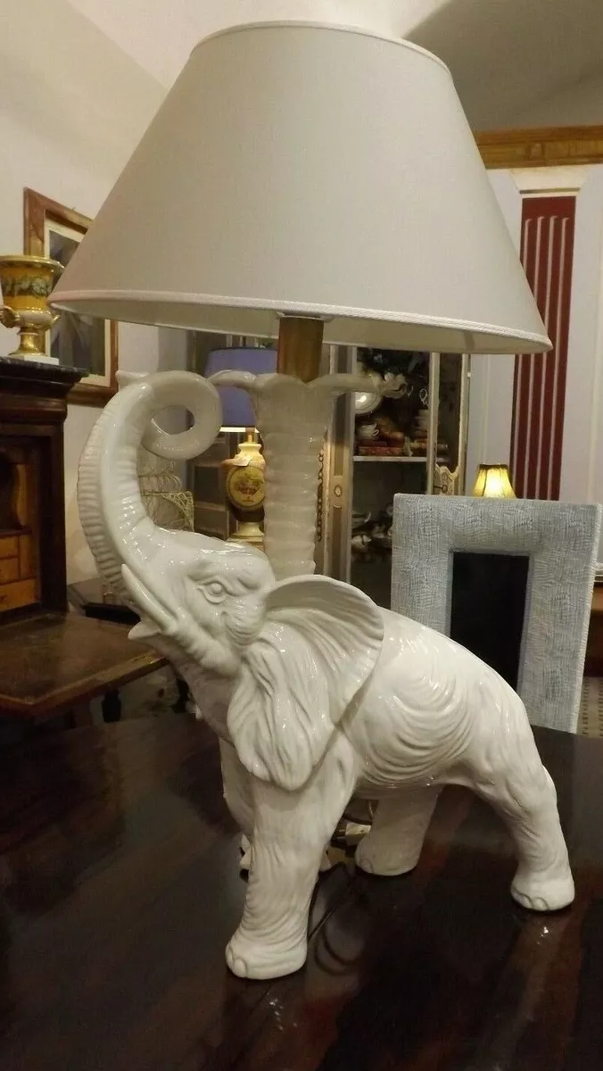 Vintage Original 1950s Ceramic Elephant Antique Lamp