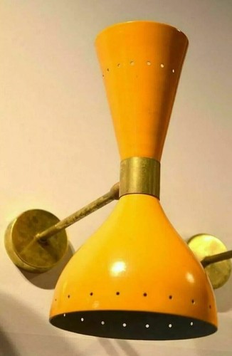 1950's Mid Century Brass Italian Diabolo Wall Sconce Light Fixture 2 Bulb Pair - Picture 7 of 8