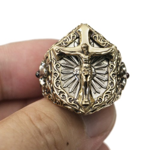CZ Stone Cupronickel Cross Brass Jesus Christ Cross Ring BR462C UK Size P½~Z5 - Picture 10 of 27