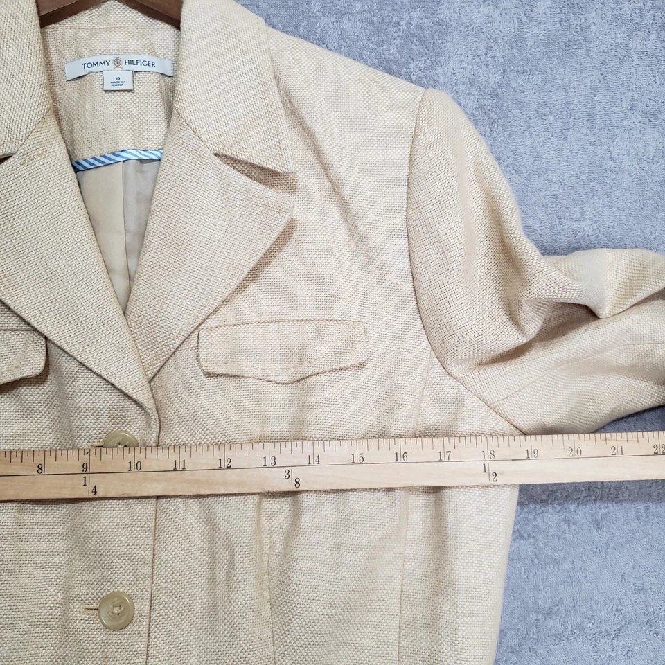 Tommy Hilfiger Vintage Traje de Lino 10 Mujer Chaqueta Falda 2 piezas Amarillo Manga 3/4 Foto 4 de 4