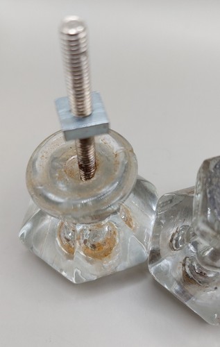 Vintage Klarglas Knöpfe Schubladengriffe 1-1/2" x 1-1/4" 4er Set identisch - Bild 7 von 12