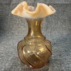 Vintage Fenton Cameo Wavecrest Opalescent Glass Swirl Vase Amber Browns 5”