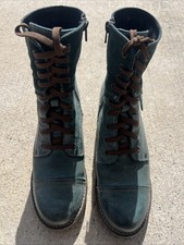 Taos Crave Boots Womens Size 8-8.5 EU 39 Green Leather Lace Up Side Zip Combat