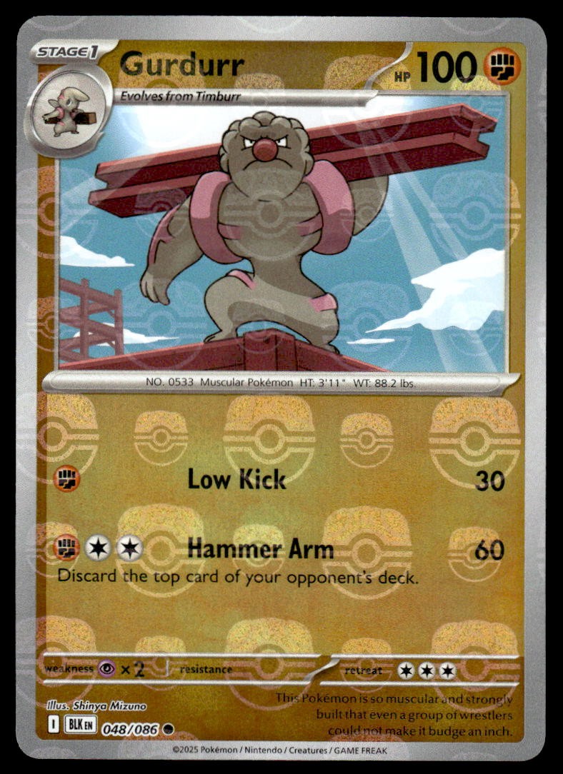 Pokemon TCG SV: Black Bolt #048/086 Gurdurr (Masterball) NM