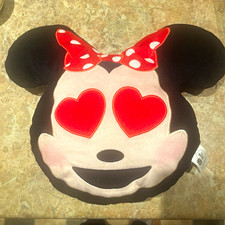 Disney Emoji Minnie Mouse Heart Eyes Plush Pillow/Cushion with Red Bow