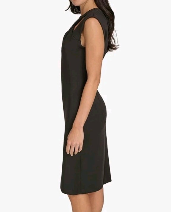 Calvin Klein Sleeveles Cutout Crossover Neckline  Black Crepe Sheath Size-8 thumbnail 2