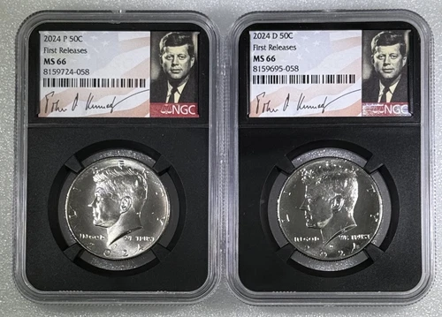2024 P & D KENNEDY NGC MS66 HALF DOLLAR MATCHING 2 COIN SET FIRST RELEASES