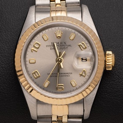 Rolex Datejust 79173 Fluted Bezel Watch 26mm Gray Dial