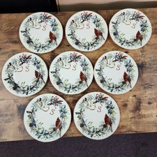 Lenox Winter Greetings Fine China 8 inch Salad Plates Set of 8 Gilded 24K Accent
