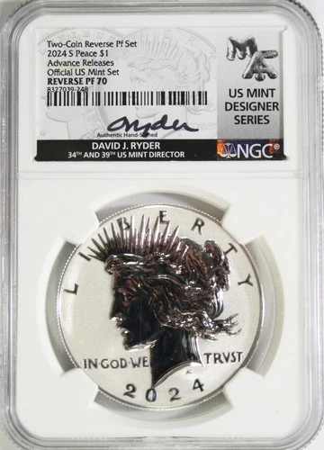 2024-S Peace Dollar NGC PF70 Reverse PF #GA6-48  "David J Ryder label, Designer"