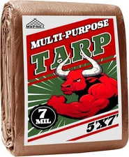 Tarp 5x7 ft 100% Waterproof 7mil Durable Grommets and 5x7, Green/Brown 