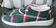 Hey Dude Wendy Confetti Plaid Cozy, Red  Green Multi, Size 7, Brand New-no Box