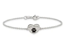 Sterling Silver Heart Best Friend Paw Bones Bracelet (7.5 Inches)