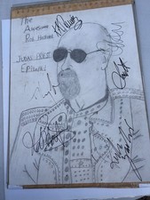 Judas Priest Rob Halford Signed Portrait FULL BAND Autograph