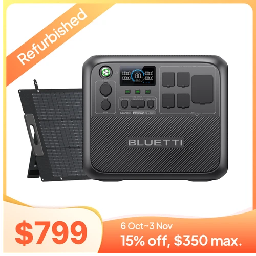 BLUETTI AC200L Solar Generator 2048Wh+200W Solar Panel Kit for Road Trip/Backup