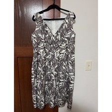 Van Heusen Womens Brown White Leaf Print V-Neck Sheath Dress Size 18 Sleeveless