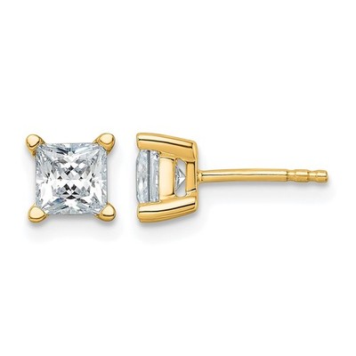 14k Yellow Gold 1 1/2Ct Lab Grown Diamond Princess Stud Earrings (VS/SI, G-H)