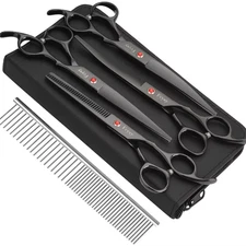 Dog Grooming Scissors Kit Professional Pet Hair Cutting Shears Set with Curved S