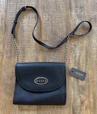 GUESS Rosette Black Crossbody Bag Purse Gold Tone Chain Adj. Strap with Tag