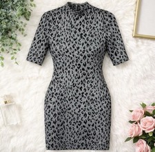 Topshop Dress Silver Sparkle Black Animal Print Size 6 Form Fitting