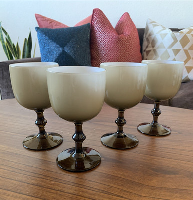 (4) Vtg CARLO MORETTI Smoke Taupe/White Cased Glass Glasses 5 3/4     EUC
