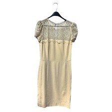 Valentino Roma Lace Sheath Dress Beige Short Sleeve V Neck Women Size 42 6