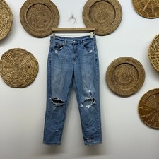 AE American Eagle Distressed Mom Jean 4 SHORT Distressed Denim High Waist Blue