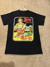 Joy of Cooking Horror T-Shirt Mens Medium Black Creepy Co Graphic Tee Chainsaw 