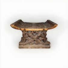Ashanti African Wooden Carved Reptilian  Ceremonial Stool Throne Ghana Novica