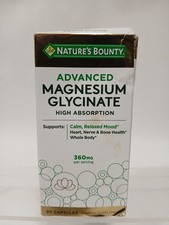 Natures Bounty 360mg Advanced MAGNESIUM GLYCINATE 90 cap High Absorption 07/2028