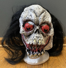 Vintage Paper Magic Group Halloween Red Eyes Black Hair Skull Ghoul Adult Mask