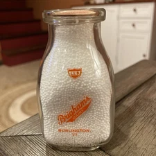 Brigham Dairy Burlington Vermont Square Pyro Half Pint Milk Bottle