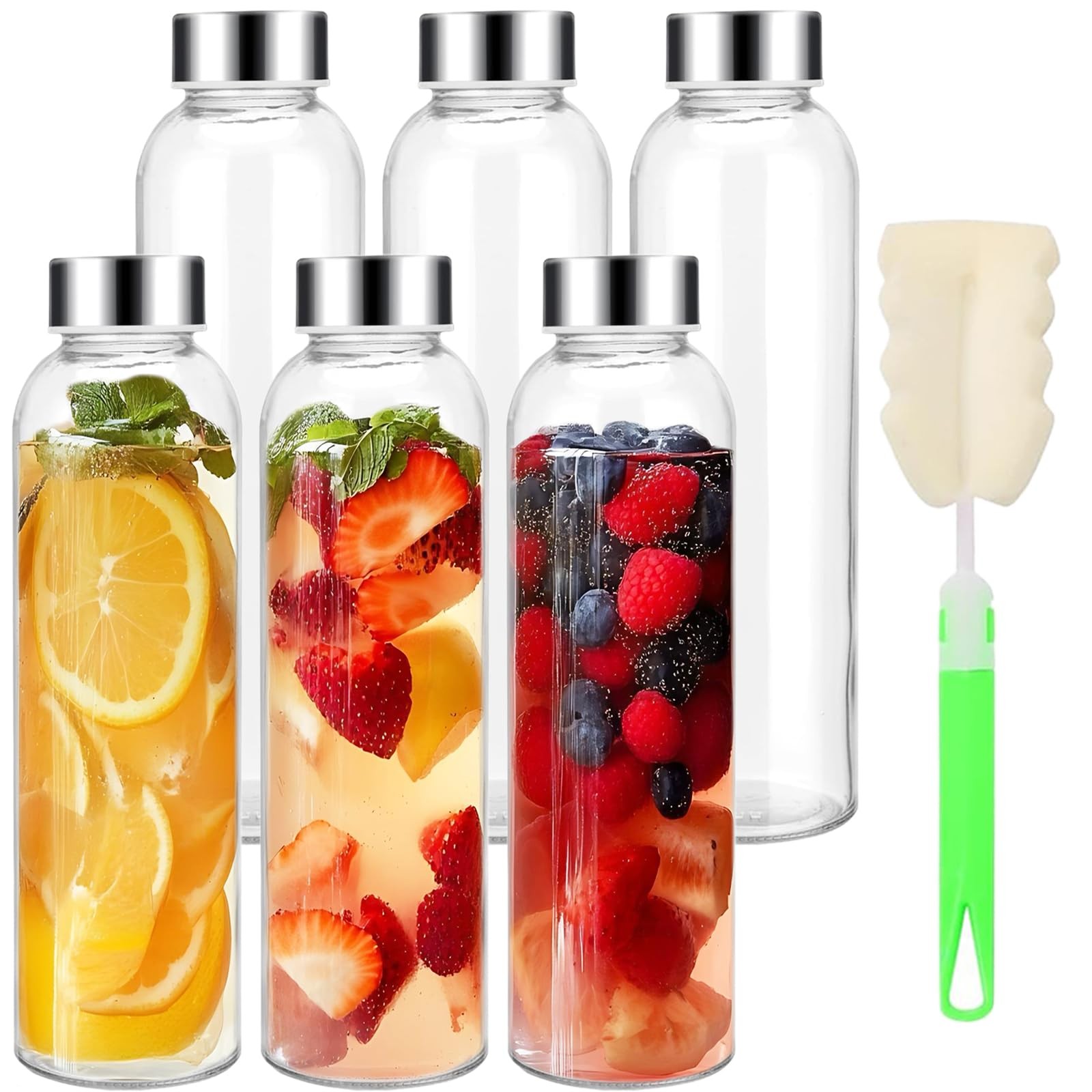 S 16 Oz With Lids, Reusable Clear Glass Juice Bottles Set O...