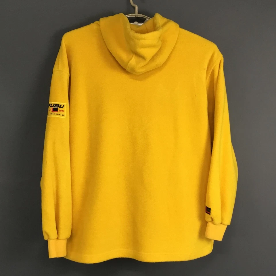 Винтажная мужская толстовка с капюшоном FUBU XL желтый флисовый пуловер логотип коллекция нашивка 90-е - Изображение 2 из 4